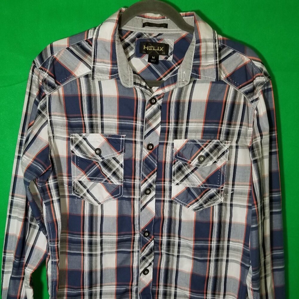 Helix Athletic Fit Shirt Men's Size Medium Blue Plaid Western Style Long Sleeves